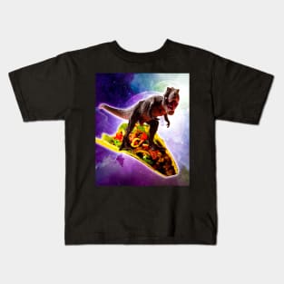 Tyrannosaurus Rex Dinosaur Riding Taco In Space Kids T-Shirt